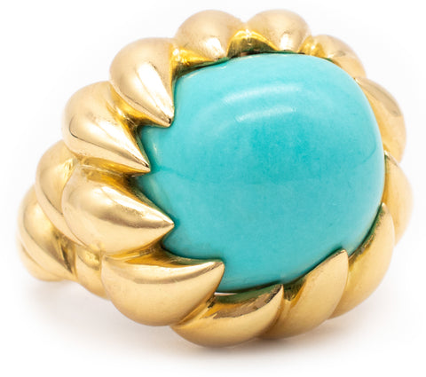 FRED PARIS 1960 COCKTAIL RING IN 18 KT GOLD WITH 23.5 Cts TURQUOISE