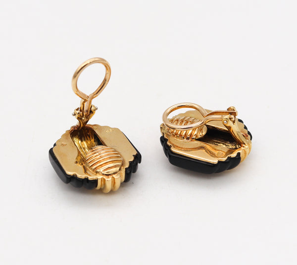 Charles Turi Stepped Skyscraper Clip Earrings In 18Kt Yellow Gold With Carved Onyxes