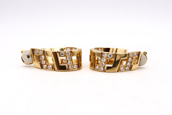 Cartier Paris 18Kt Gold Etruscan Earrings Hoops With 2.88 Cts In VS Diamonds