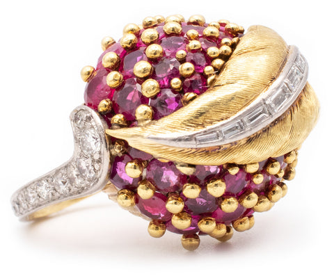 ERWIN PEARL 1960'S RETRO RING IN 18 KT GOLD / PLATINUM, 13.60 Ctw IN DIAMONDS & RUBIES