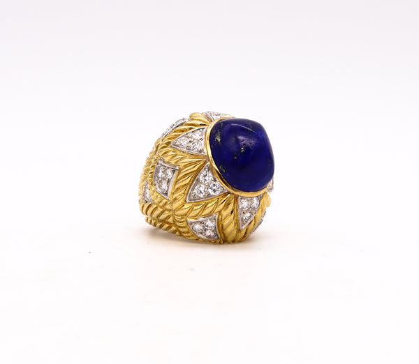 Farrad Italy 1960 Cocktail Ring In 18Kt With 19.53 Cts In Diamonds And Lapis Lazuli