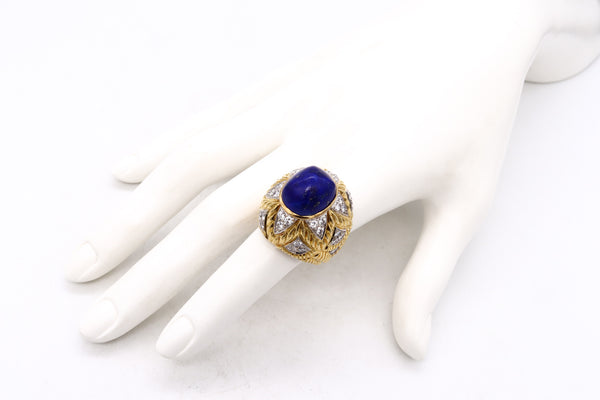 Farrad Italy 1960 Cocktail Ring In 18Kt With 19.53 Cts In Diamonds And Lapis Lazuli