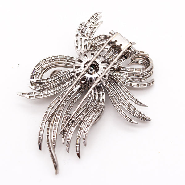 -Art Deco 1930 Certified Pendant Brooch In Platinum With 17.72 Ctw In Diamonds And Emerald