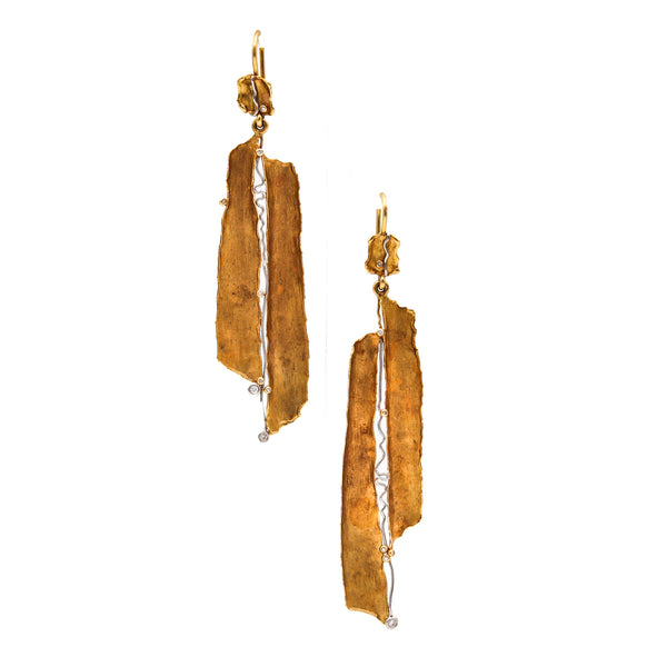 -Studio 1970 Sculptural Freeform Dangle Earrings In 18Kt Gold Platinum With Diamonds