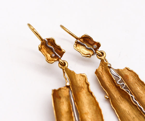 -Studio 1970 Sculptural Freeform Dangle Earrings In 18Kt Gold Platinum With Diamonds