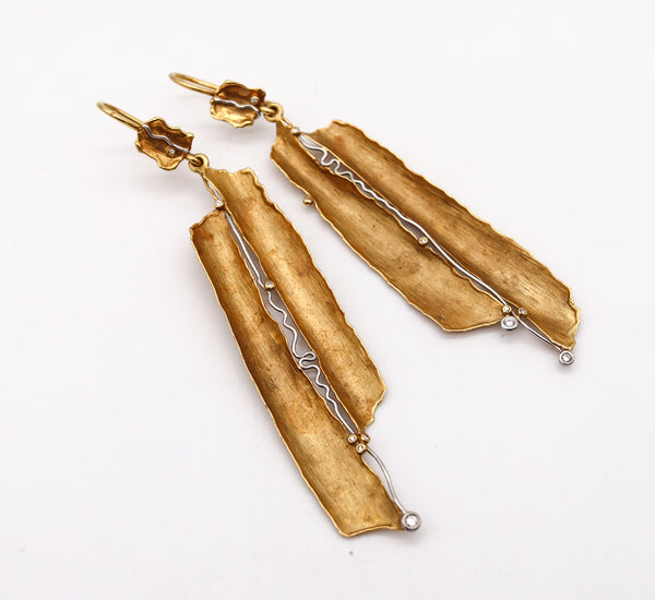 -Studio 1970 Sculptural Freeform Dangle Earrings In 18Kt Gold Platinum With Diamonds