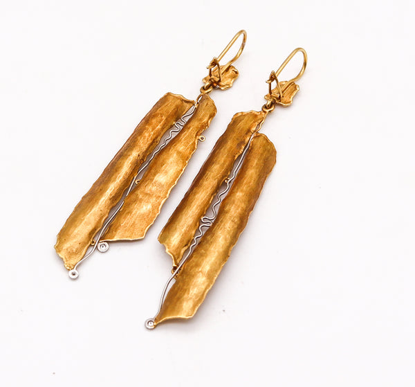 -Studio 1970 Sculptural Freeform Dangle Earrings In 18Kt Gold Platinum With Diamonds