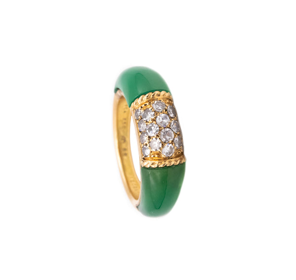 VAN CLEEF & ARPELS 1970 PARIS 18 KT PHILIPPINES RING WITH DIAMONDS AND CHRYSOPRASE