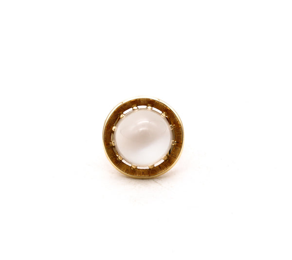*Gubelin 1960 Zurich 18 kt geometric ring with 23.34 cts Cat's eye Moonstone