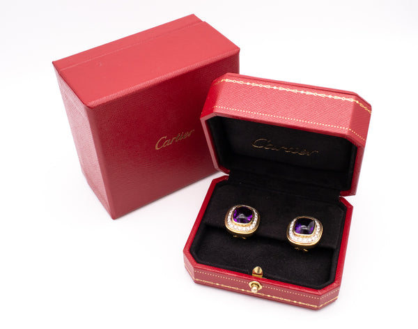 Cartier 18Kt Yellow Gold Earrings With 15.32 Ctw In Diamonds & Amethyst