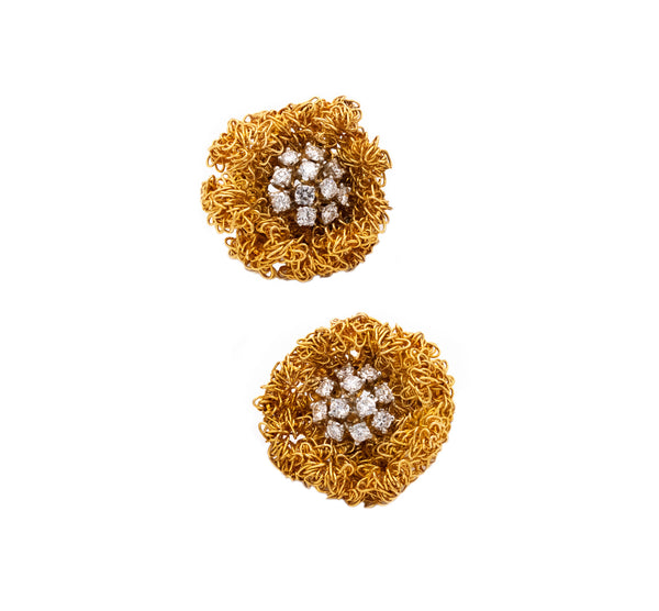 MAISON BIRKS 1950'S MID CENTURY EARRINGS IN 18 KT GOLD WITH 1.12 Cts IN DIAMONDS