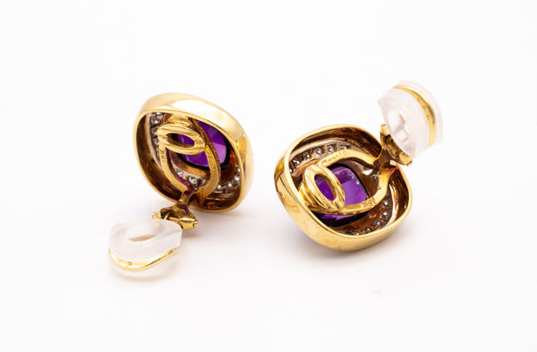 Cartier 18Kt Yellow Gold Earrings With 15.32 Ctw In Diamonds & Amethyst