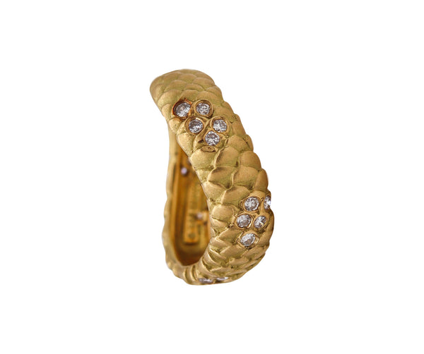 Angela Cummings 1986 New York Textured Wavy Scales Ring Band In 18Kt Gold With 28 VS Diamonds