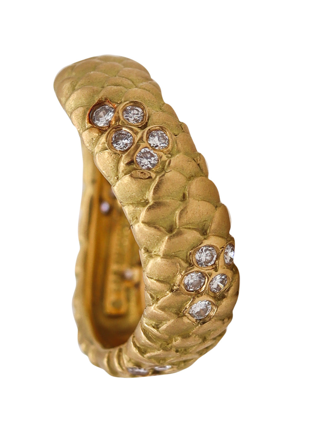 Angela Cummings 1986 New York Textured Wavy Scales Ring Band In 18Kt Gold With 28 VS Diamonds