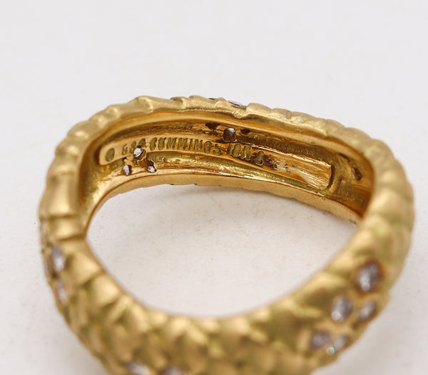 Angela Cummings 1986 New York Textured Wavy Scales Ring Band In 18Kt Gold With 28 VS Diamonds