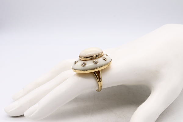 Seaman Schepps Trianon 18Kt Yellow Gold Cocktail Ring With Diamonds And White Coral
