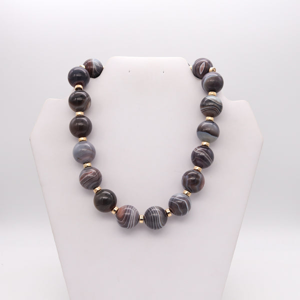 Modernist 1970 Necklace With Scottish Gray Agates And 18Kt Yellow Gold