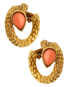 -Boucheron Paris 1970 Serpent Boheme Textured Earrings In 18Kt Gold With Coral