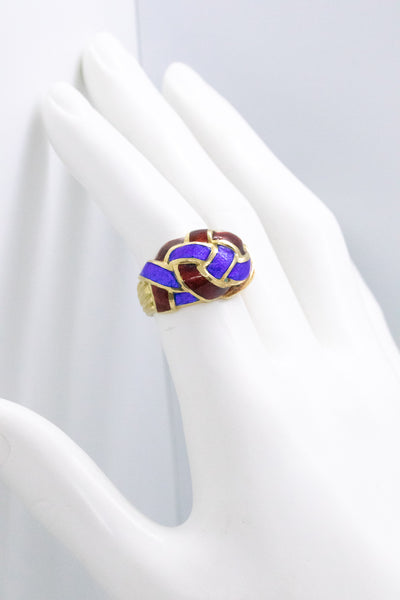 TIFFANY & CO. JEAN SCHLUMBERGER 18 KT VERY RARE RING WITH ENAMEL