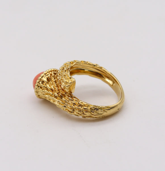 -Boucheron Paris 1970 Serpent Boheme Textured Ring In 18Kt Yellow Gold With Coral