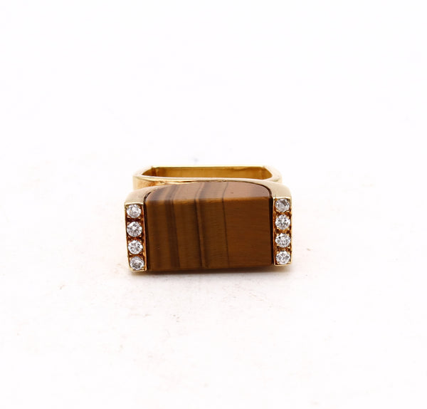 Cartier 1970 Geometric Ring In 18Kt Gold With VS Diamonds And Tiger Eye Quartz