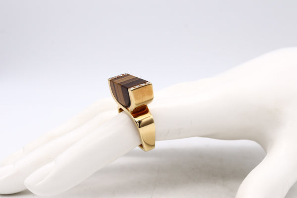 Cartier 1970 Geometric Ring In 18Kt Gold With VS Diamonds And Tiger Eye Quartz