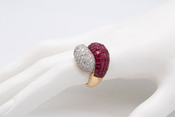 INVISIBLE MYSTERY SETTING COCKTAIL RING IN 18 KT YELLOW GOLD WITH 8.19 Ctw IN DIAMONDS & RUBIES