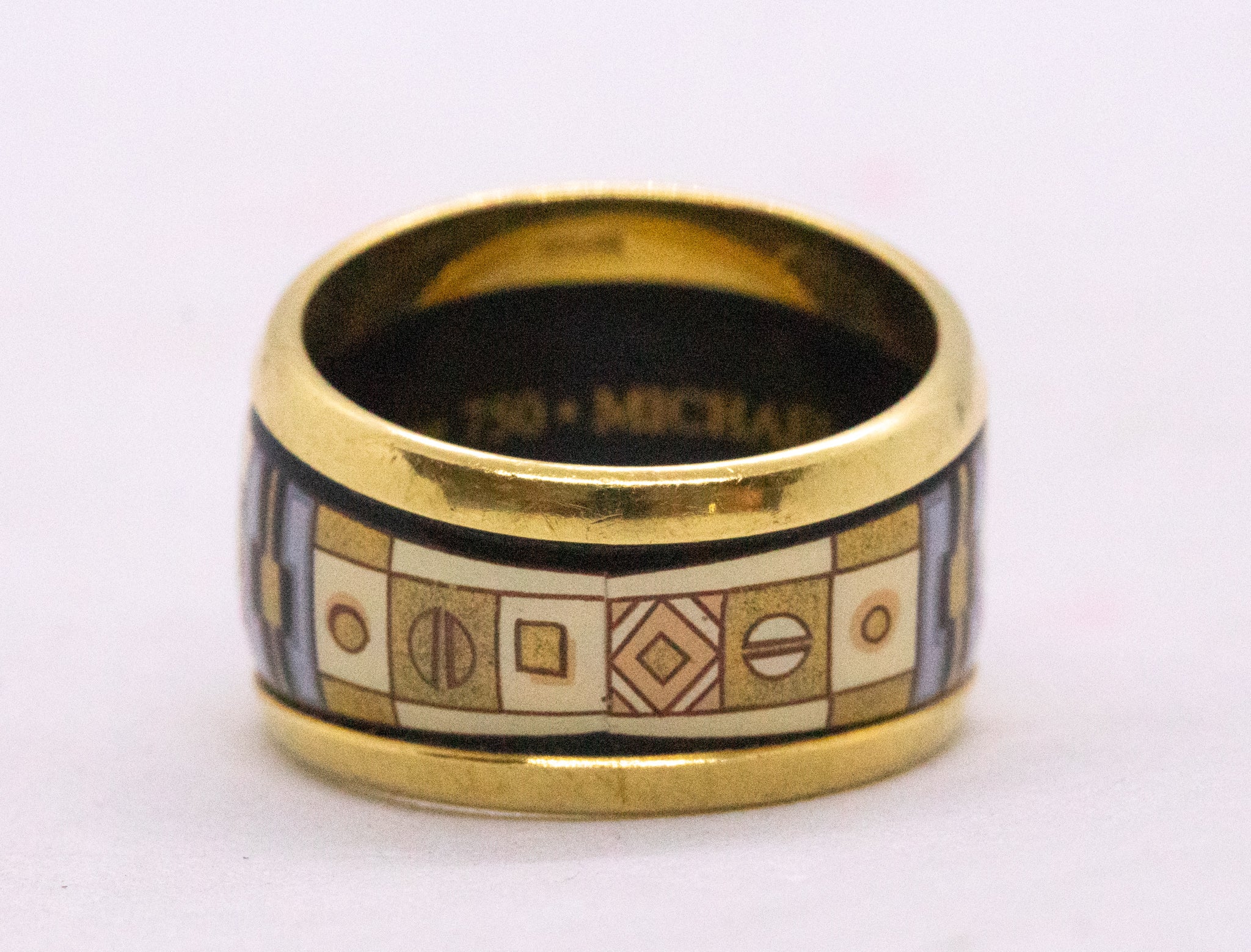 MICHAELA FREY AUSTRIAN 18 KT GOLD GEOMETRIC ENAMEL RING