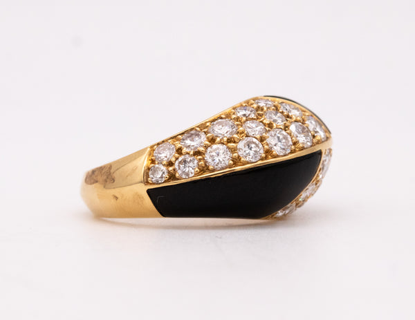 *Mauboussin 1970 Paris 18 kt geometric ring with 2.16 Ctw in diamonds & black onyx