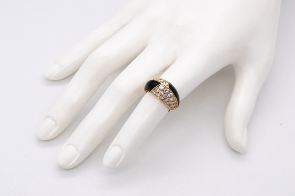 *Mauboussin 1970 Paris 18 kt geometric ring with 2.16 Ctw in diamonds & black onyx