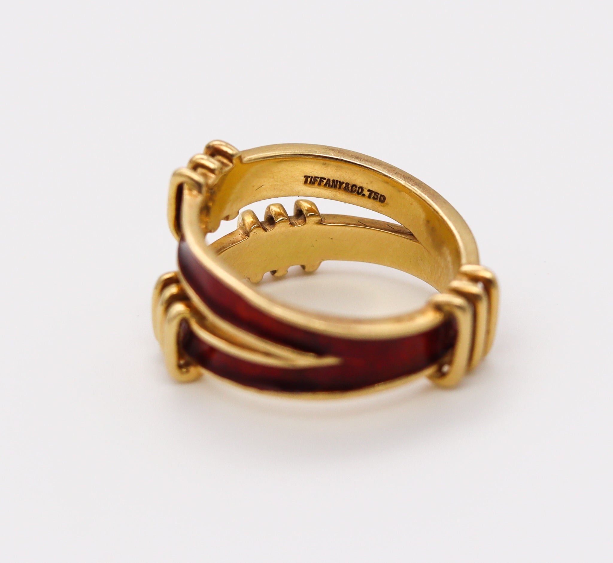 Tiffany & Co. 1970 By Schlumberger Red Enamel Double Tiered
