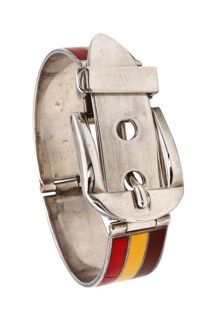 Vintage Gucci sterling silver blue and red enamel belt buckle bracelet –  antiques-art-design