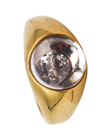 Mauboussin 1970 Paris Bombe Orb Cocktail Ring In 18Kt Gold With 9.7 Cts In Rock Quartz And Diamond