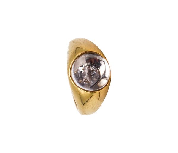 Mauboussin 1970 Paris Bombe Orb Cocktail Ring In 18Kt Gold With 9.7 Cts In Rock Quartz And Diamond