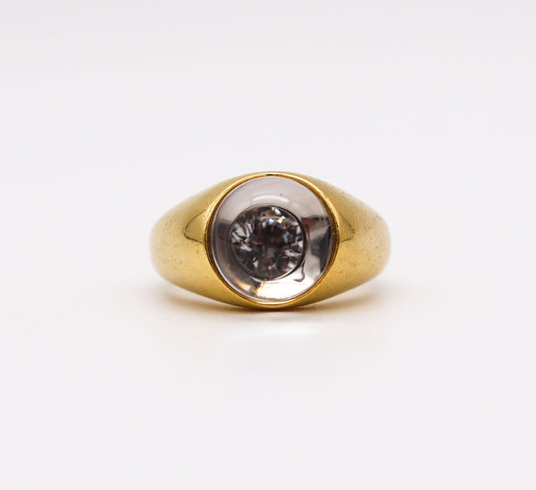 Mauboussin 1970 Paris Bombe Orb Cocktail Ring In 18Kt Gold With 9.7 Cts In Rock Quartz And Diamond