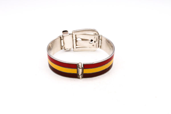 Gucci 1970 Milano Vintage Buckle Bracelet In .925 Sterling Silver With Three Color Enamel
