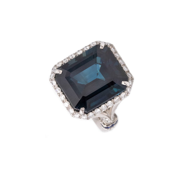 MAGNIFICENT AGL CERTIFIED 17.68 Cts SAPPHIRE COCKTAIL RING IN PLATINUM WITH DIAMONDS