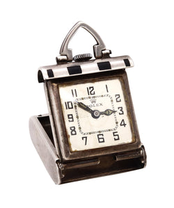 *Rolex 1930's Art Deco travel desk clock in sterling silver and black enamel