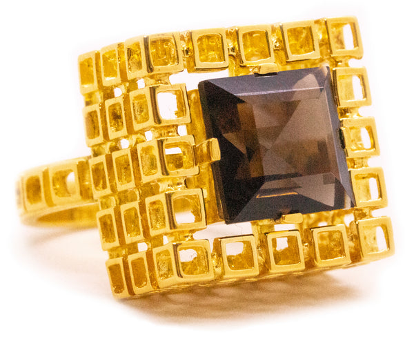Modernist 1970 Geometric Ring In The Manner Of Andrew Grima In 14Kt Yellow Gold With Topaz