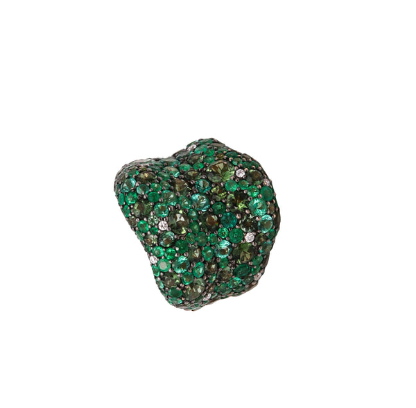 *Palmiero cocktail ring in 18 kt with 16.1 Ctw in diamonds emerald & tourmaline