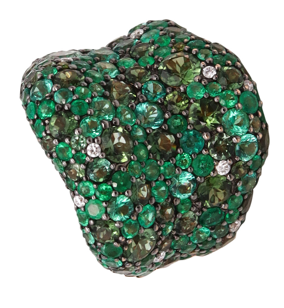 *Palmiero cocktail ring in 18 kt with 16.1 Ctw in diamonds emerald & tourmaline