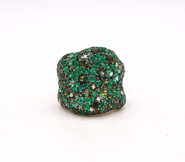 *Palmiero cocktail ring in 18 kt with 16.1 Ctw in diamonds emerald & tourmaline