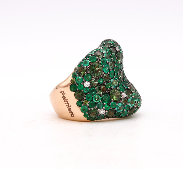 *Palmiero cocktail ring in 18 kt with 16.1 Ctw in diamonds emerald & tourmaline