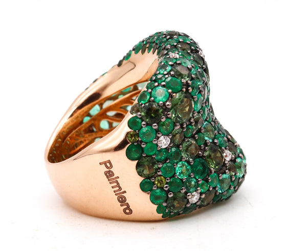 *Palmiero cocktail ring in 18 kt with 16.1 Ctw in diamonds emerald & tourmaline