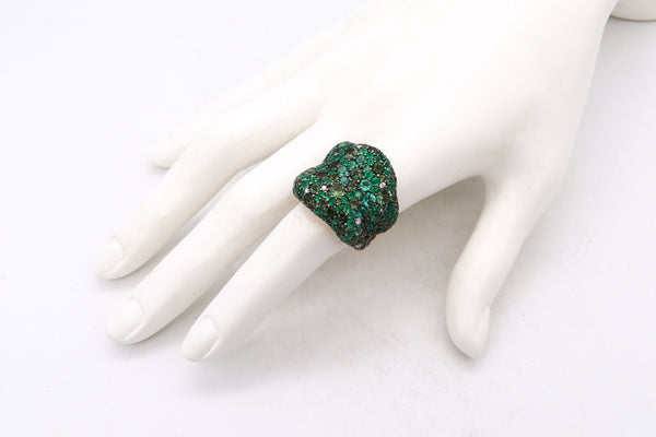 *Palmiero cocktail ring in 18 kt with 16.1 Ctw in diamonds emerald & tourmaline