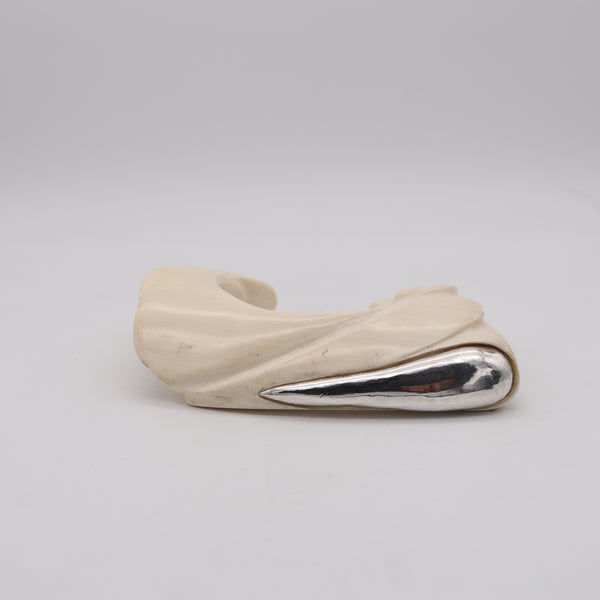 -Modernist 1970 Free Form Carved Studio Cuff Bracelet With .925 Sterling Silver