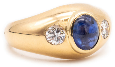 CARTIER 1970 PARIS 18 KT GOLD RING WITH CEYLON SAPPHIRE & DIAMONDS