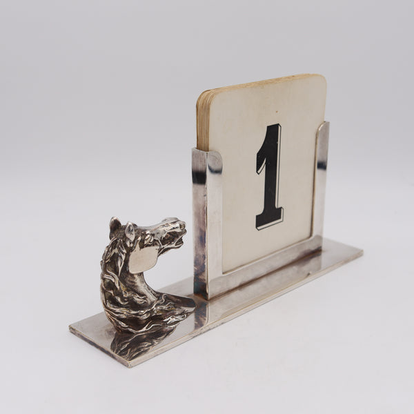 +Hermes Paris 1960 Vintage Horse Motif Desk calendar In Silver