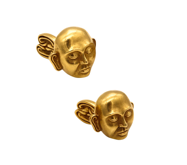 John Landrum Bryant Cufflinks With Buddha Monks Faces In Solid 18Kt Yellow Gold