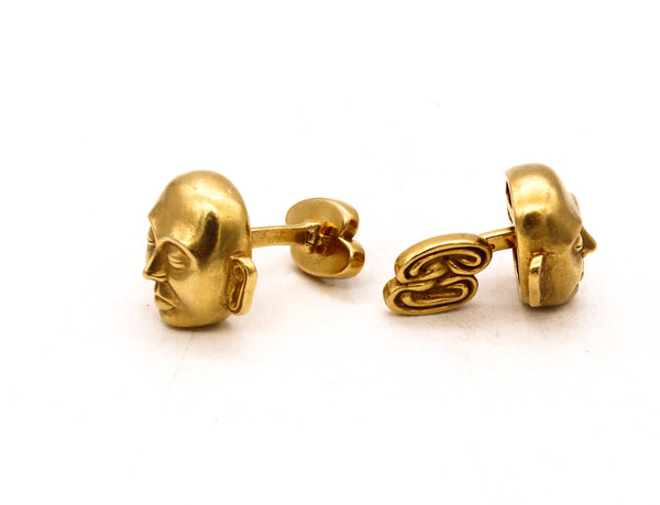 John Landrum Bryant Cufflinks With Buddha Monks Faces In Solid 18Kt Yellow Gold